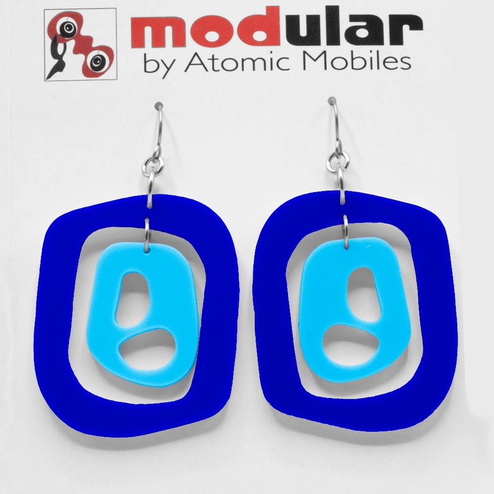 Navy Blue Modern Earrings - Hip Retro Statement